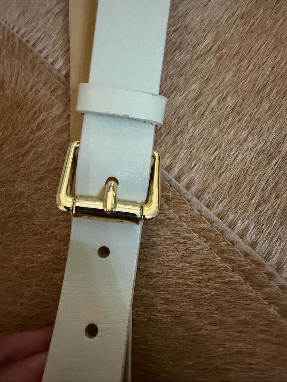 Banana Republic Ivory Leather Belt with Gold Buckle